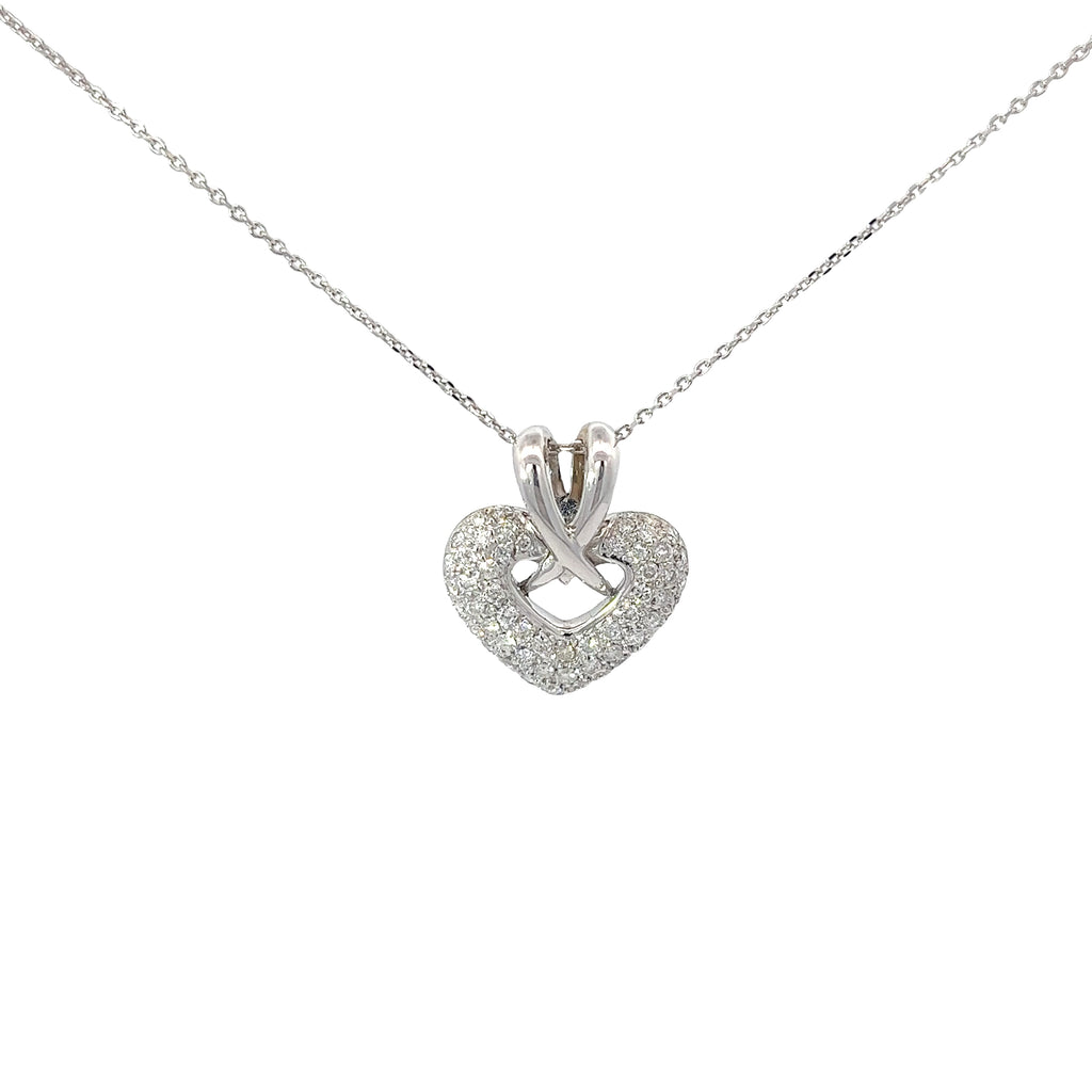 18k White Gold .59ct F VS2 Round Diamond Puffed Heart Necklace