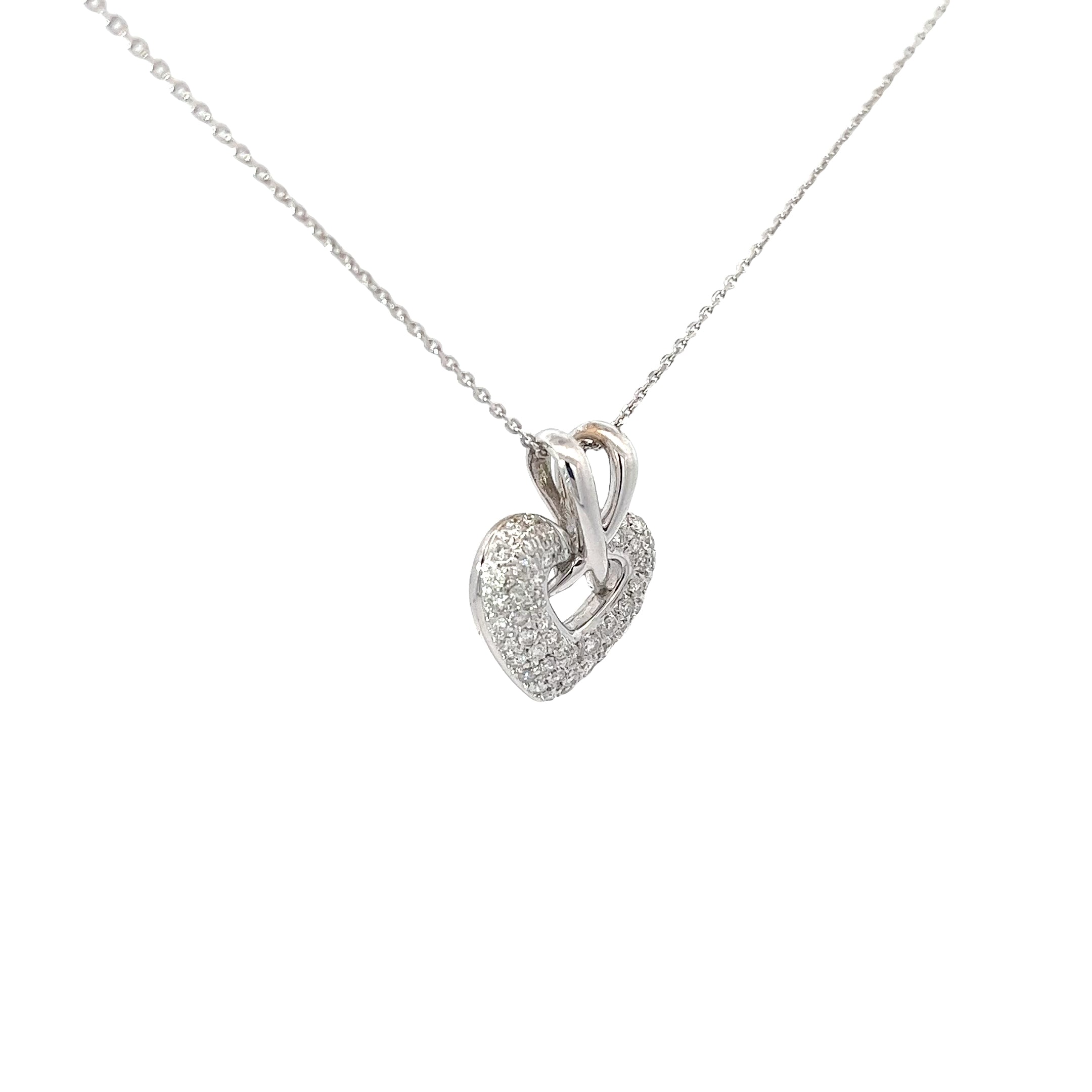 18k White Gold .59ct F VS2 Round Diamond Puffed Heart Necklace