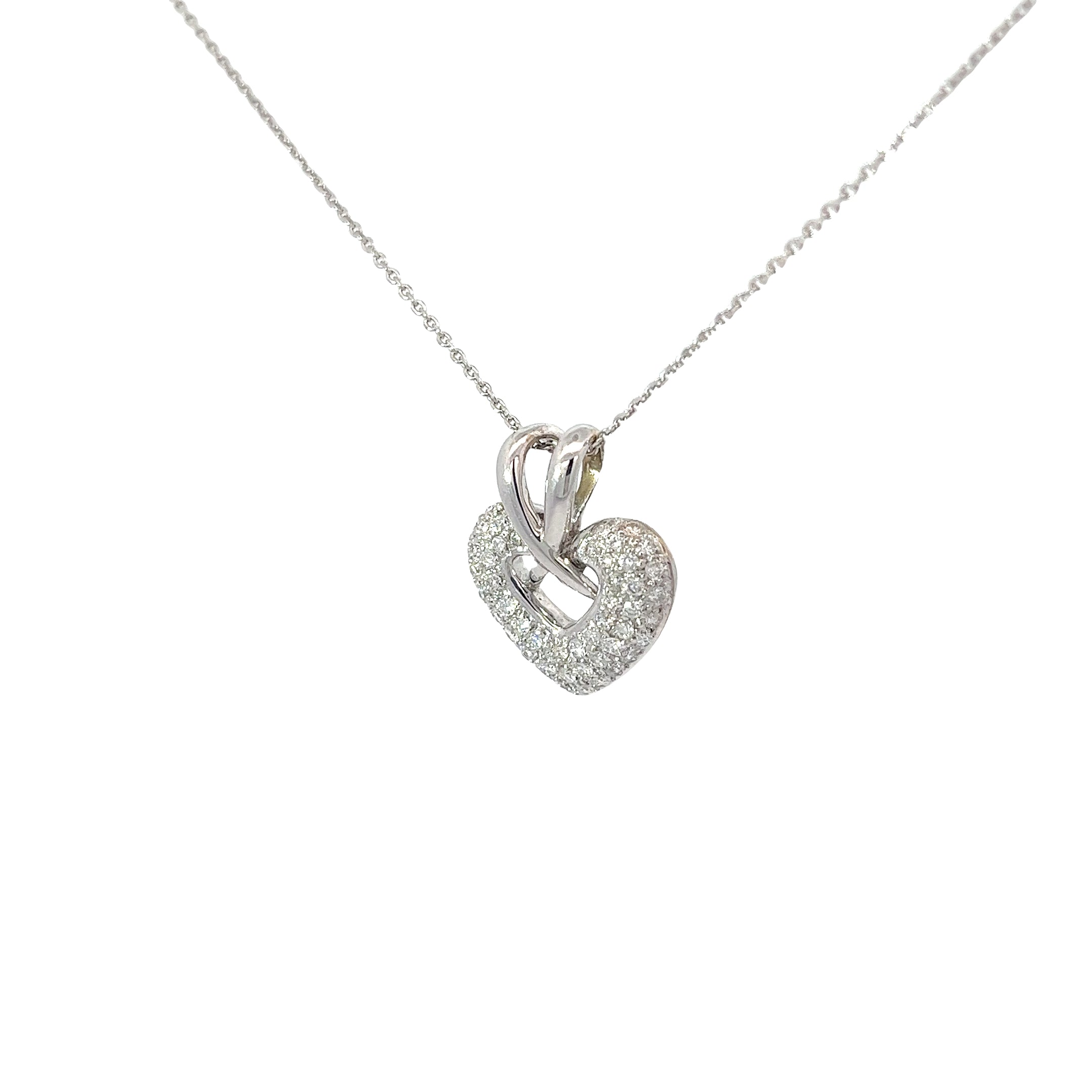 18k White Gold .59ct F VS2 Round Diamond Puffed Heart Necklace
