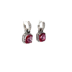 18k White Gold 5.00ct Cushion Pink Topaz and .50ct G SI1 Round Diamond Earrings