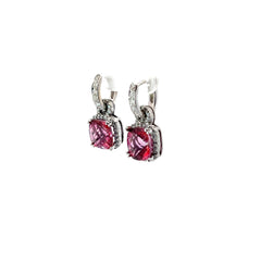 18k White Gold 5.00ct Cushion Pink Topaz and .50ct G SI1 Round Diamond Earrings