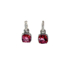 18k White Gold 5.00ct Cushion Pink Topaz and .50ct G SI1 Round Diamond Earrings