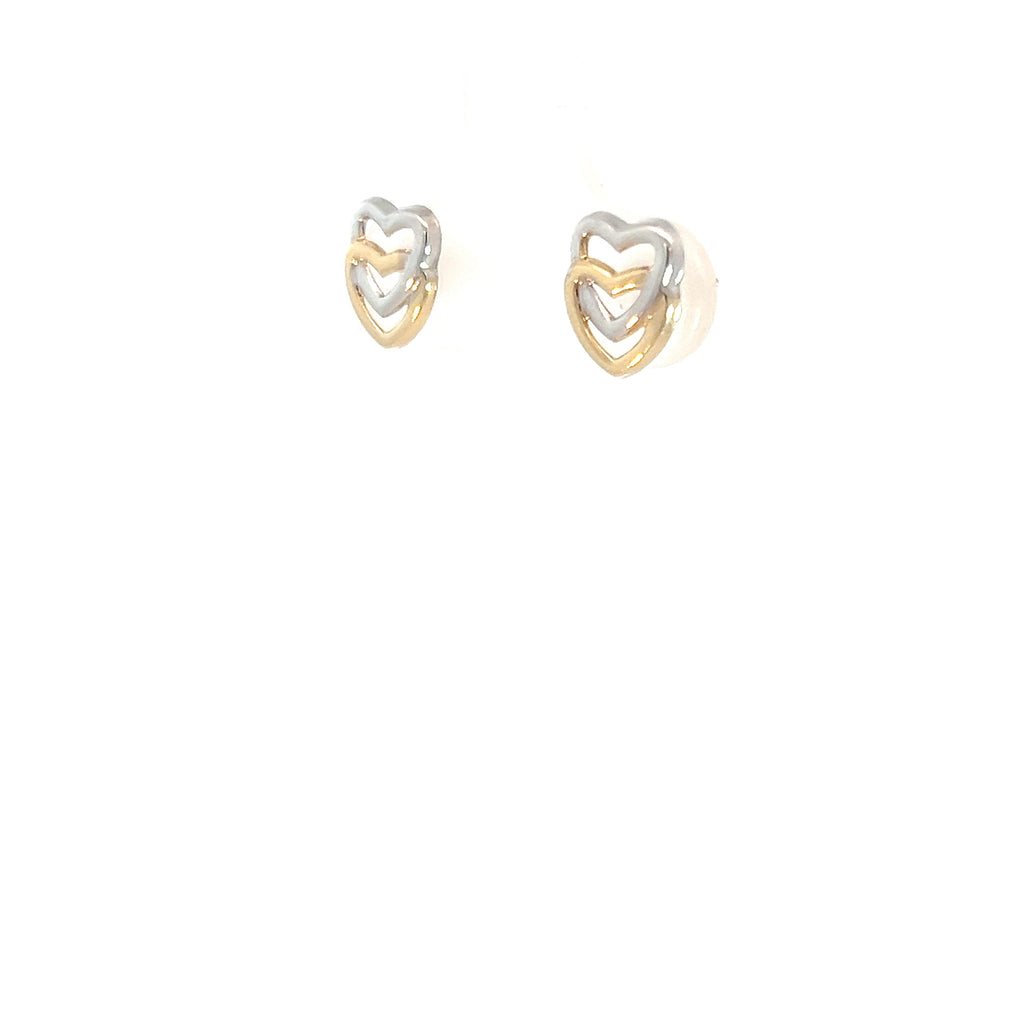 14k Yellow Gold Two Tone Heart Stud Baby Earrings
