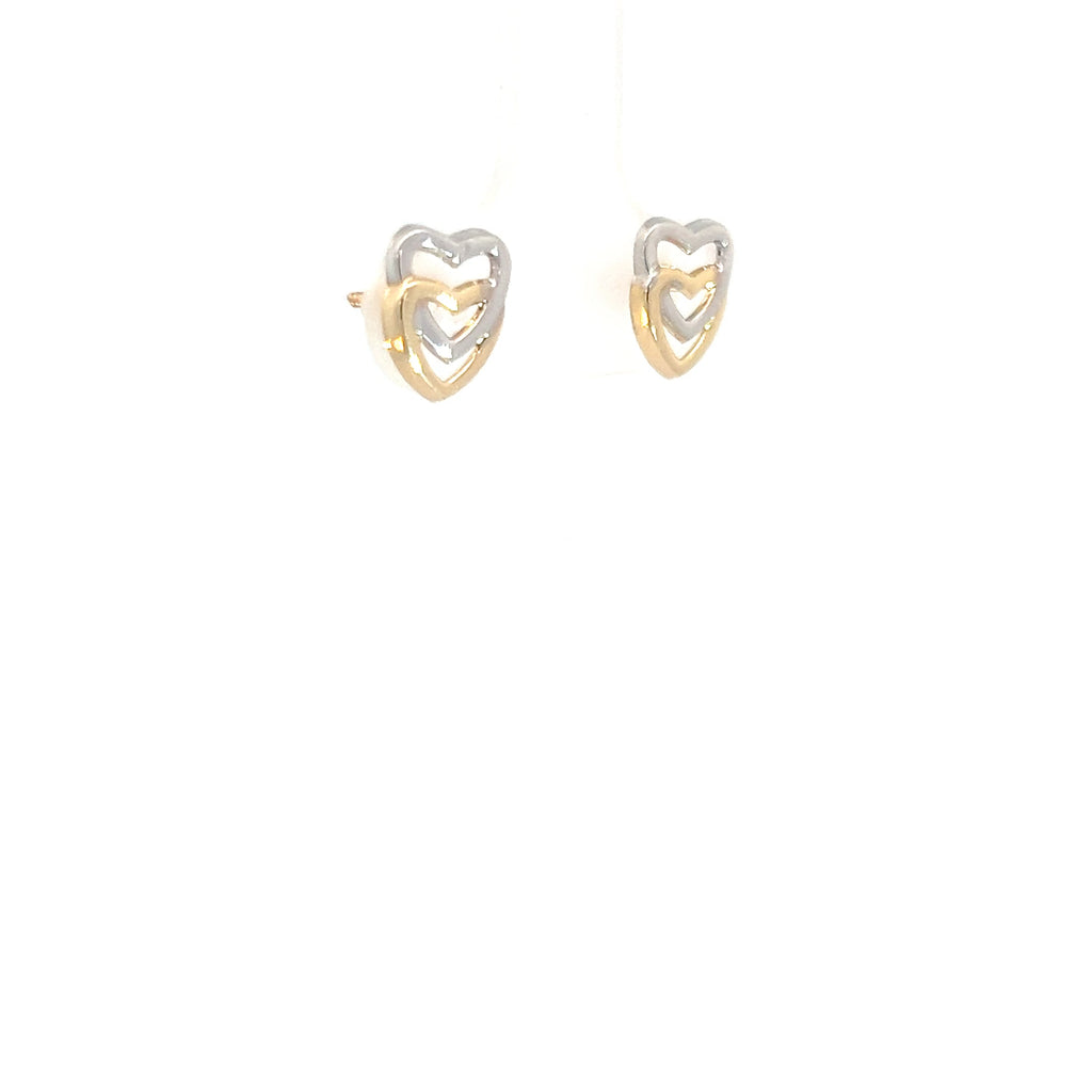 14k Yellow Gold Two Tone Heart Stud Baby Earrings