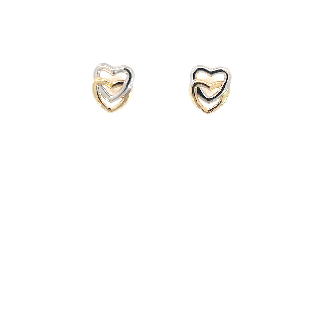 14k Yellow Gold Two Tone Heart Stud Baby Earrings