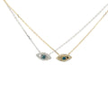 14K YELLOW AND WHITE GOLD .20ct G SI2 ROUND DIAMOND AND .12Cct BLUE DIAMOND EVIL EYE PENDANT