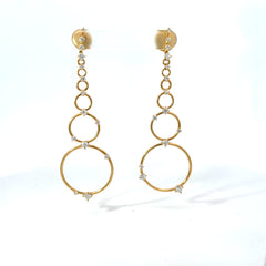 18k Yellow Gold 1ct F VS2 Round Diamond Graduated Circle 3" Long Earrings