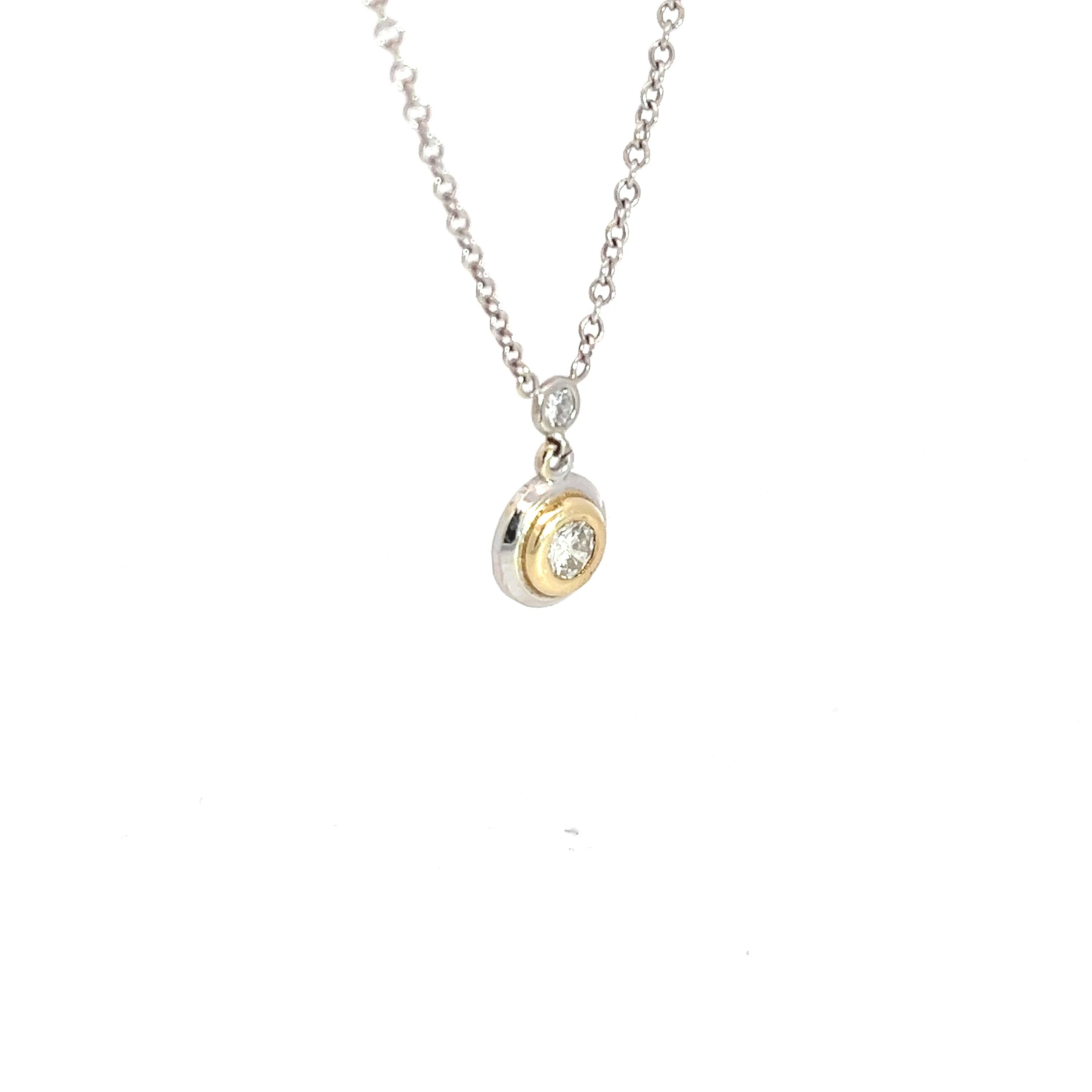 14k Two Tone .25ct G VS2 Round Diamond Drop Pendant