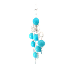 18k White Gold 1.50ct Baguette Aquamarine/ .65ct G VS2 Round Diamond and (7) 10mm Turquoise Beads Necklace