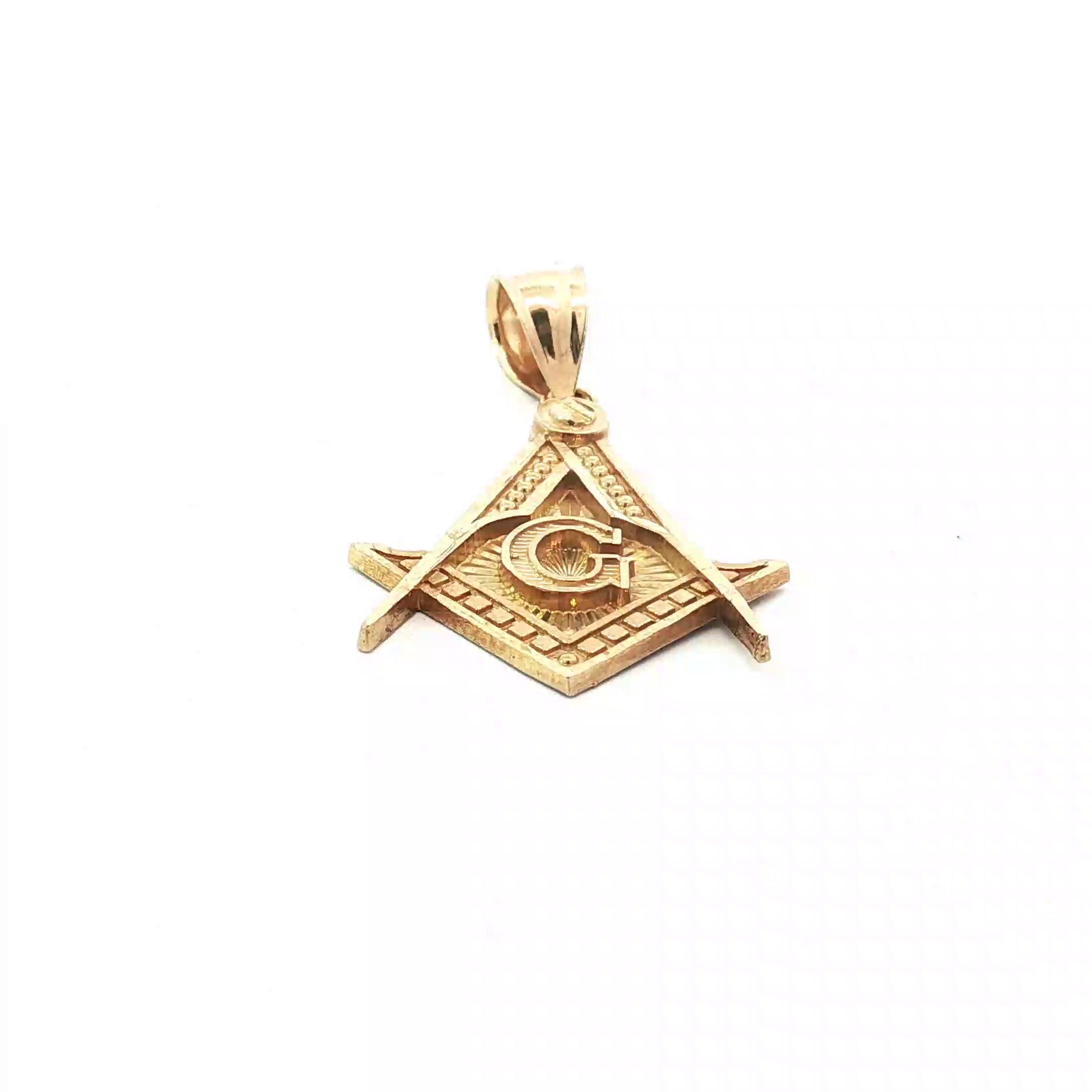 10k Yellow Gold Free Mason Masonic Charm Pendant 1 1/2" x 1" 4.2 gram