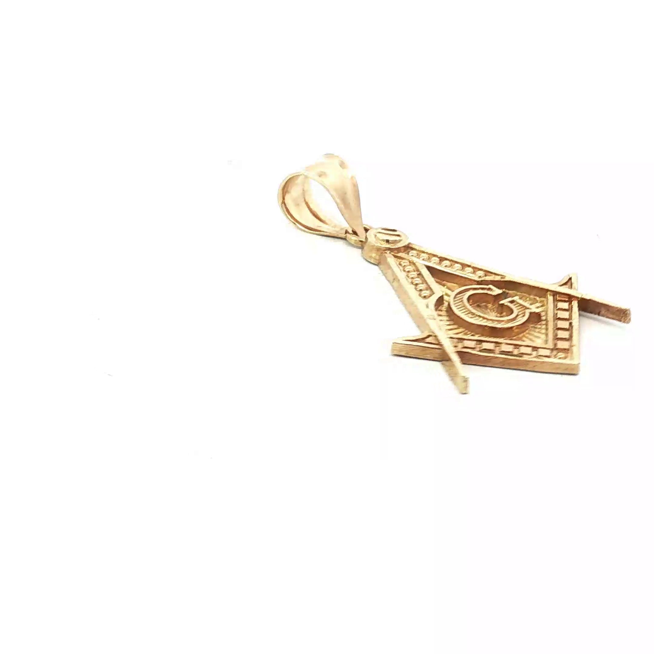 10k Yellow Gold Free Mason Masonic Charm Pendant 1 1/2" x 1" 4.2 gram