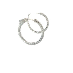 14k White Gold 1.50ct G VS2 Round Diamond Inside/Out Hoop Earrings 1"