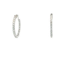 14k White Gold 1.50ct G VS2 Round Diamond Inside/Out Hoop Earrings 1"