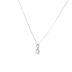 18k White Gold .63ct F SI1 Center Round Diamond and along Halo .10ct F SI1  Round Diamond Solitaire Necklace