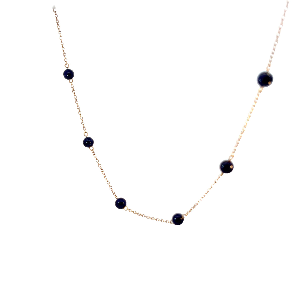 14k Yellow Gold 10 Lapis Bead 6mm Vintage Necklace 4.9 gram