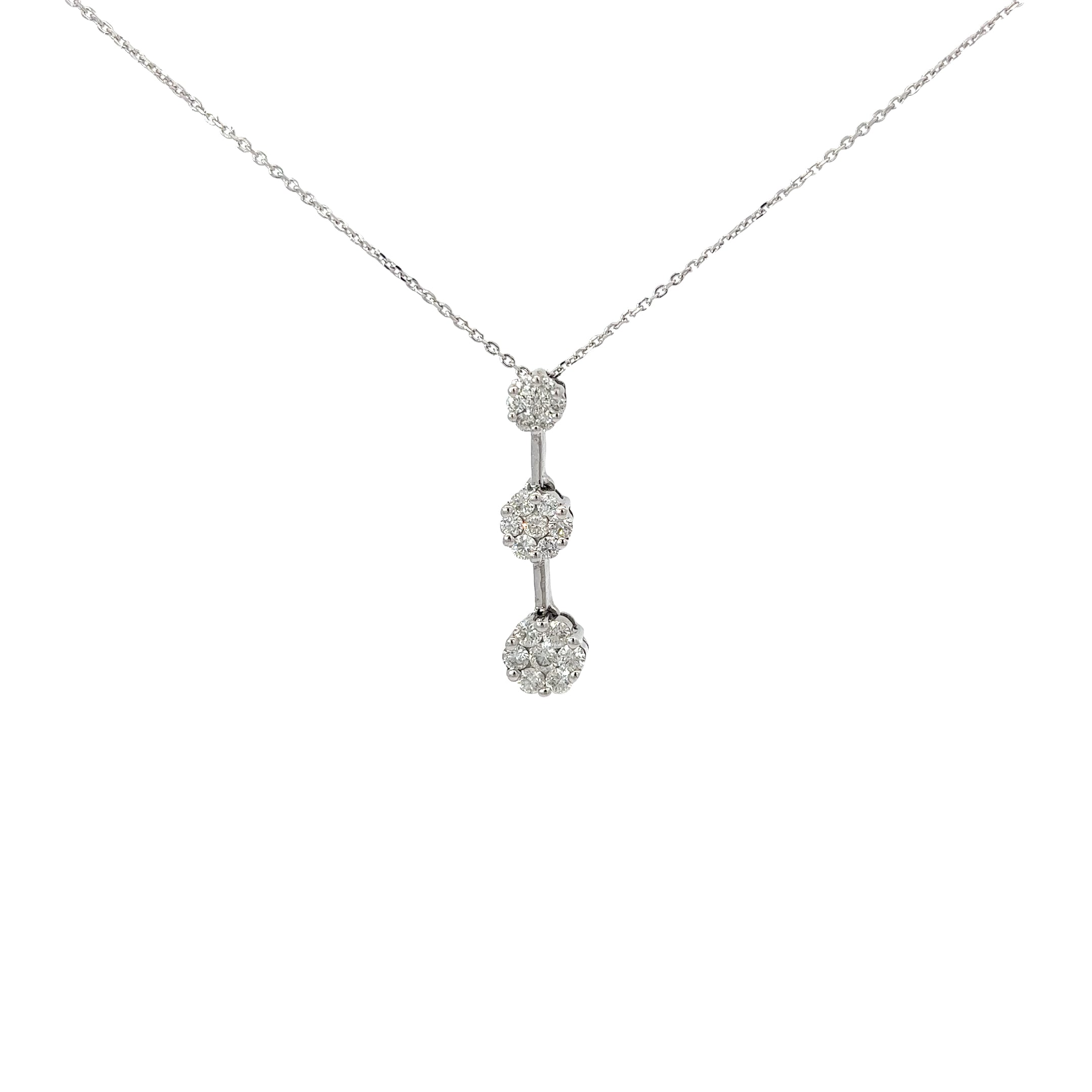 14k White Gold 1.00ct G SI1 Round Diamond Past, Present, Future Necklace