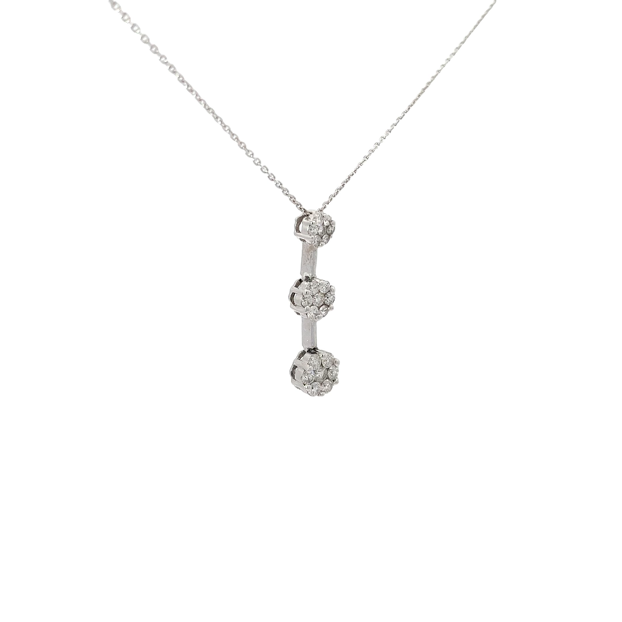 14k White Gold 1.00ct G SI1 Round Diamond Past, Present, Future Necklace