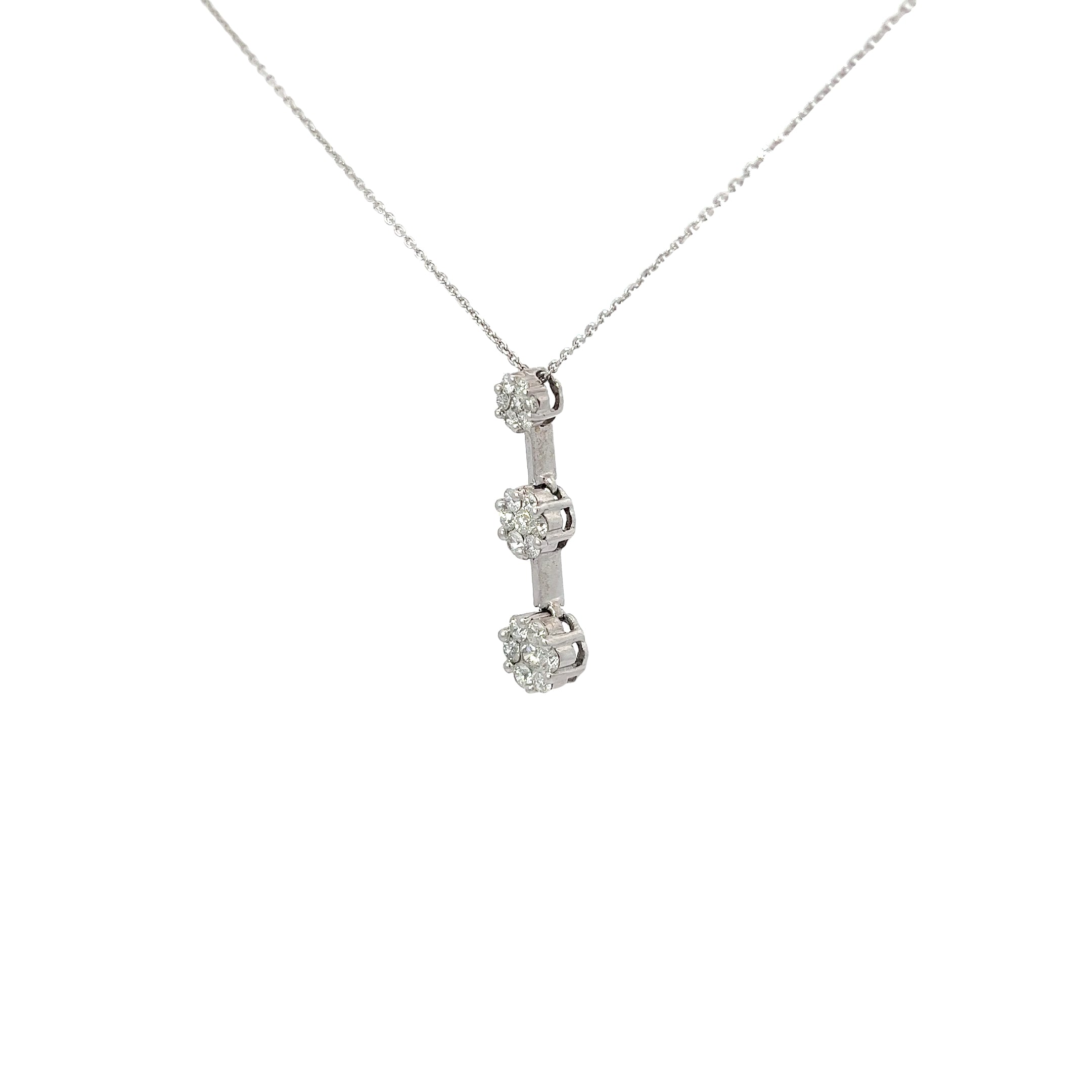 14k White Gold 1.00ct G SI1 Round Diamond Past, Present, Future Necklace