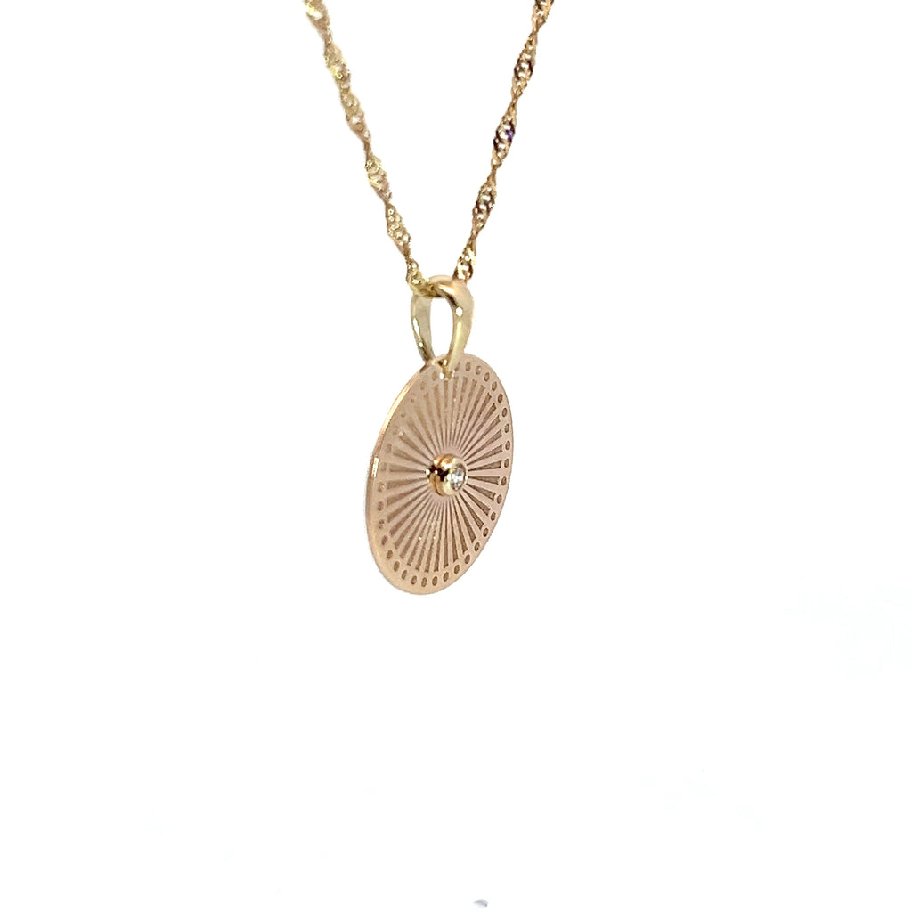 14k Yellow Gold .05ct G SI1 Round Diamond 1/2 "Disc Pendant 16"inch 2.60 gram