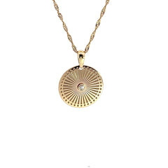 14k Yellow Gold 2.60 Gram .05ct G SI1 Round Diamond 1/2 "Disc Pendant 16"inch