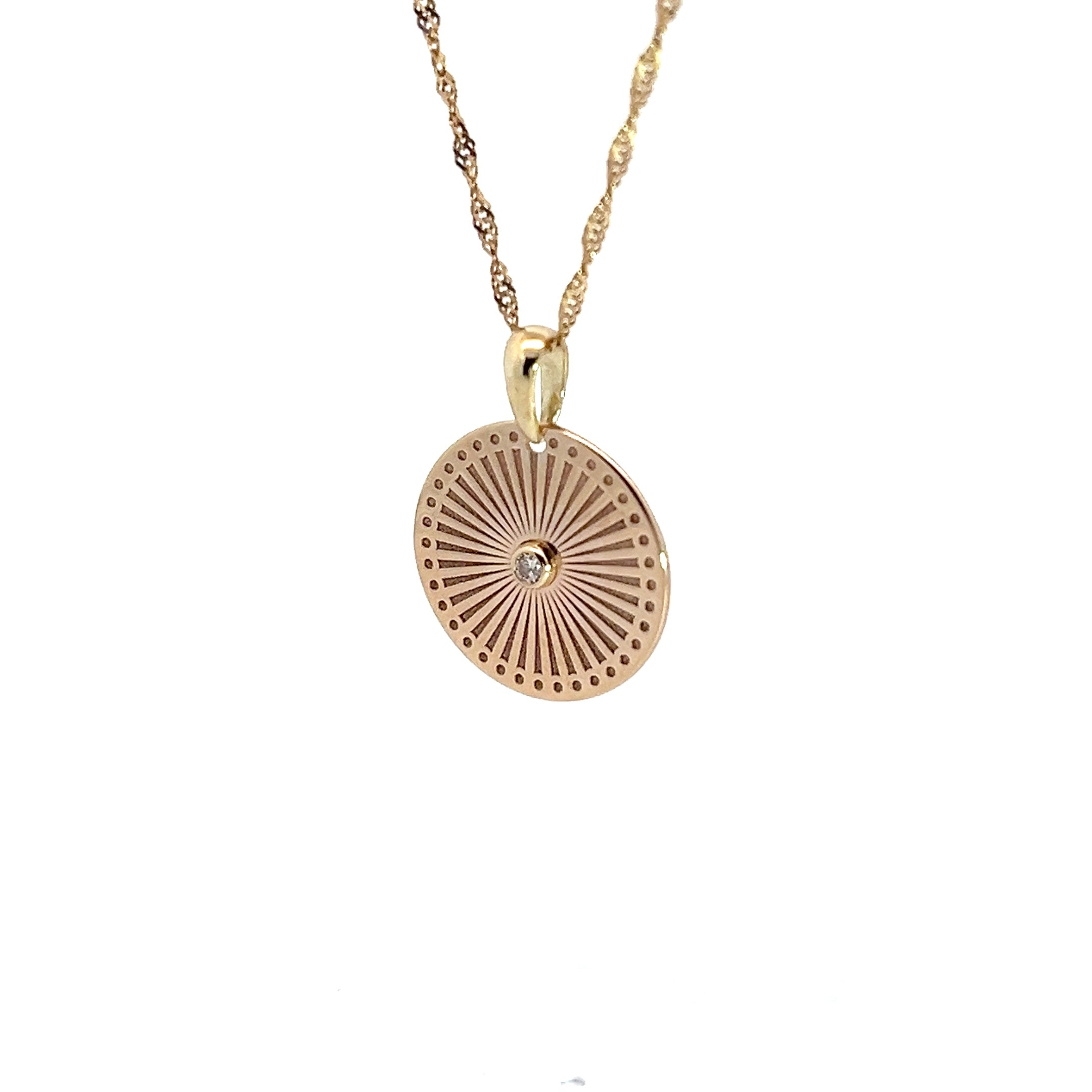 14k Yellow Gold .05ct G SI1 Round Diamond 1/2 "Disc Pendant 16"inch 2.60 gram