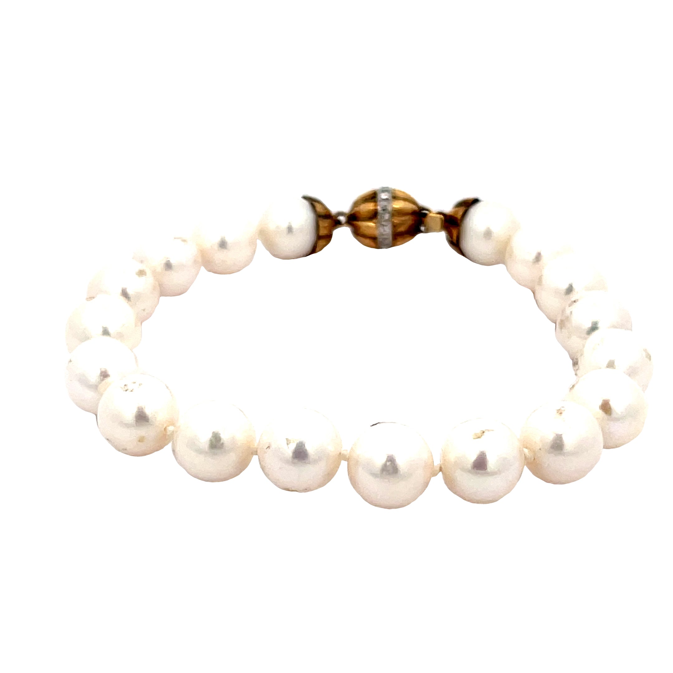 14k Yellow Gold .10ct G SI1 Round Diamond and Fresh Water White Pearl Bracelet 9mm