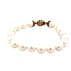 14k yellow gold .10cct G SI1 Round Diamond and Fresh Water White Pearl Bracelet 9mm