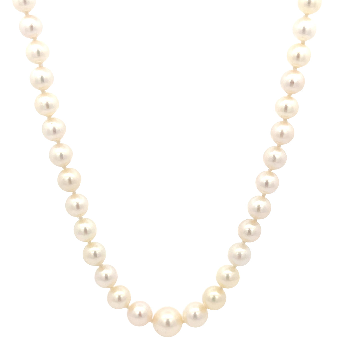 Ladies 14k yellow gold Cultured  graduated 8-4 mm Akoya Pearl Necklace