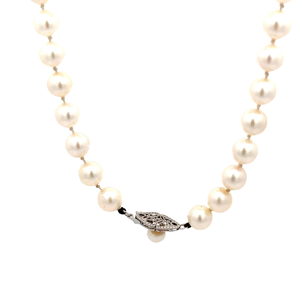 14k White Gold Cultured Saltwater Akoya Pearl Necklace 8mm Certified By GIA  #2185657562