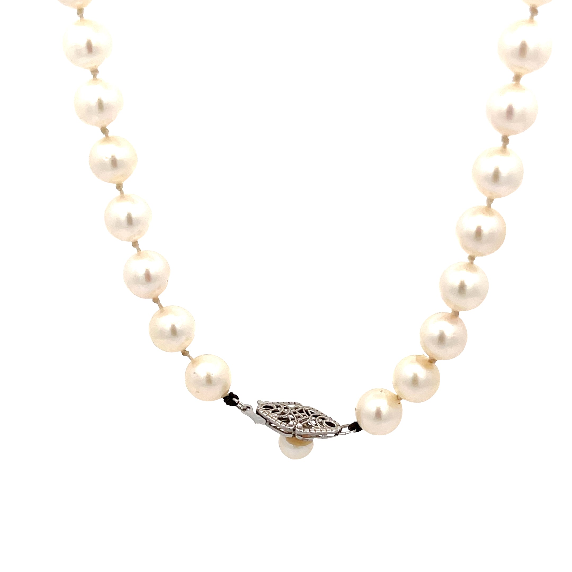 14k White Gold Cultured Saltwater Akoya Pearl Necklace 8mm Certified By GIA  #2185657562