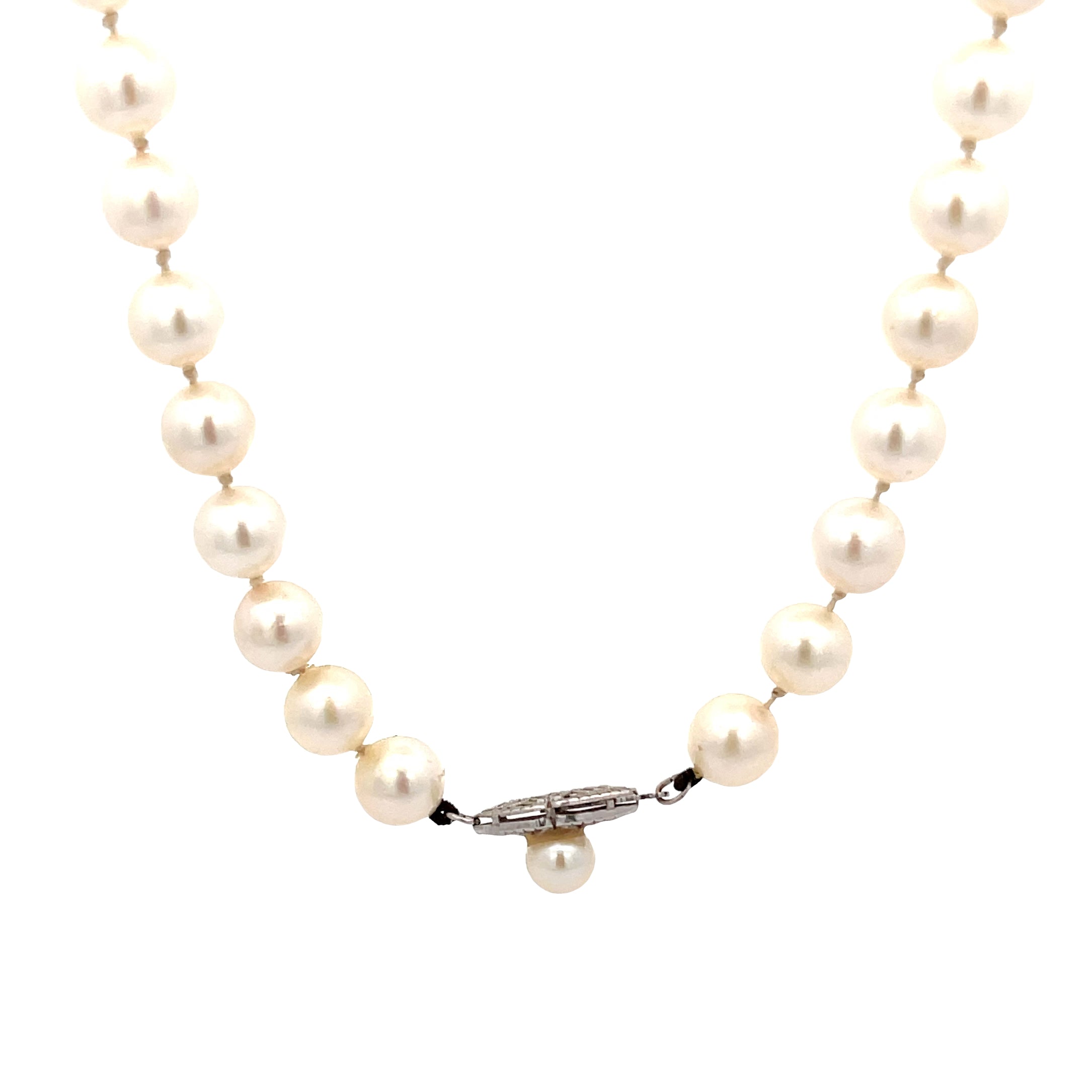 14k White Gold Cultured Saltwater Akoya Pearl Necklace 8mm Certified By GIA  #2185657562