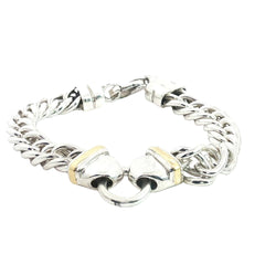 Sterling Silver / 14k Yellow Gold 37.5 gram Flat Link Bracelet 9mm 7"inch
