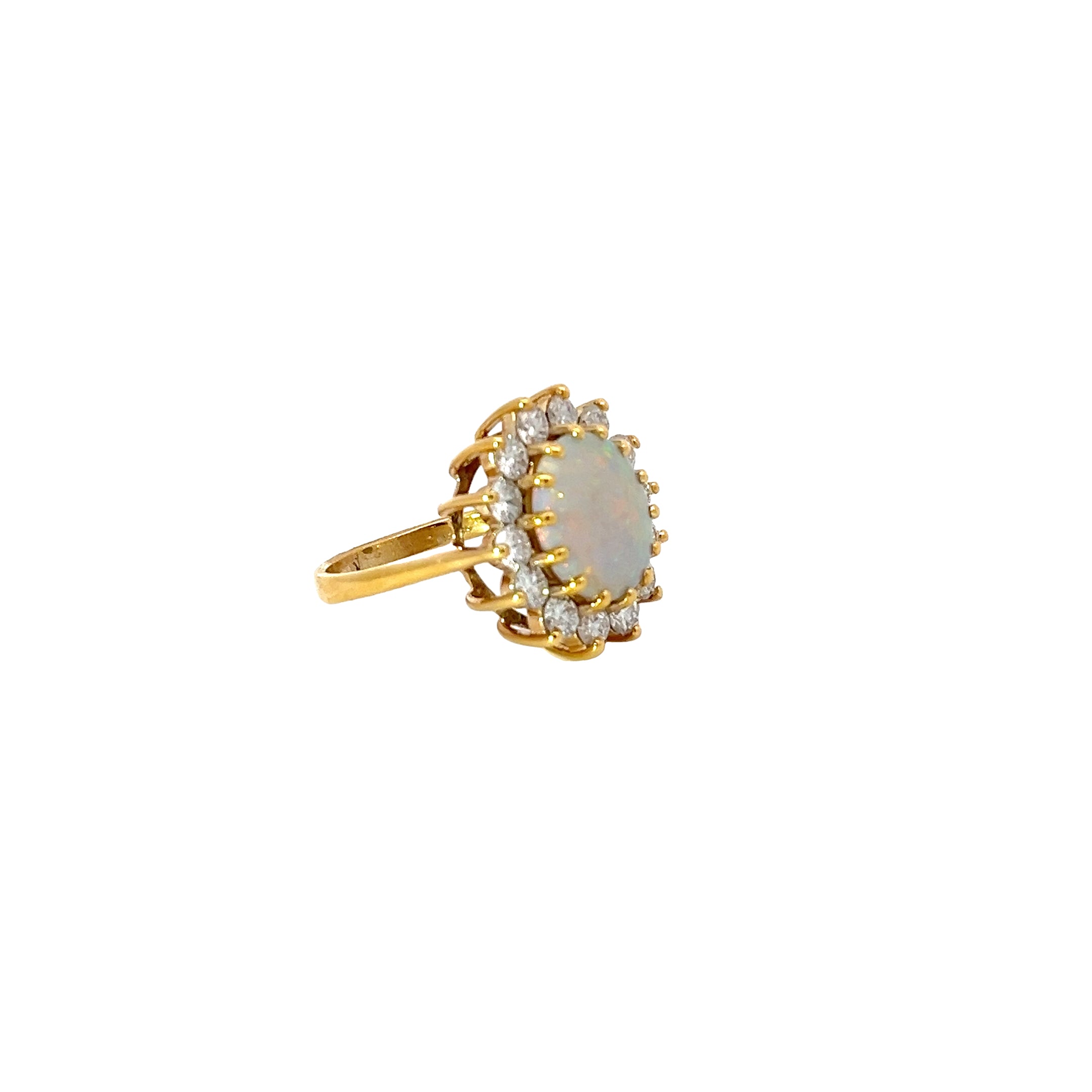 14K YELLOW GOLD 1.32CT GVS2 14 ROUND DIAMOND 12X10 OVAL AA OPAL VINTAGE RING