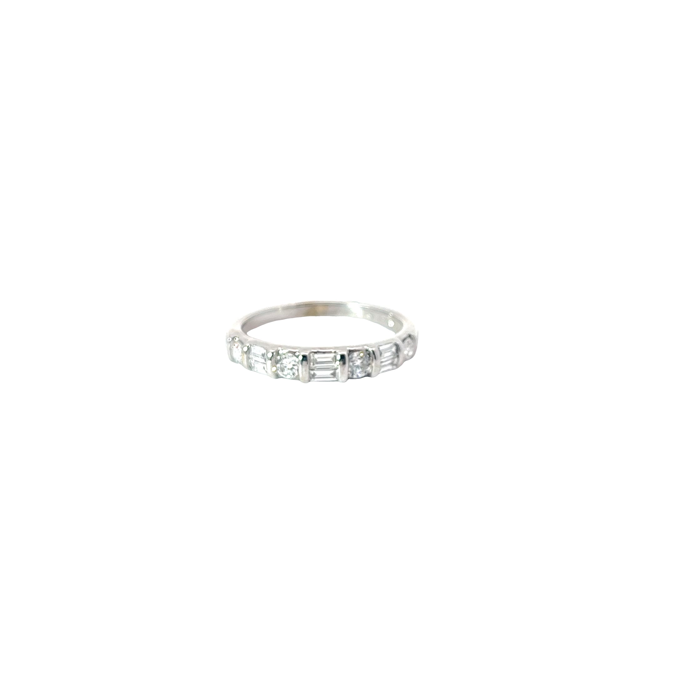 14k White Gold .78ct G SI1 Baguette and Round Diamond Total Weight Wedding Band