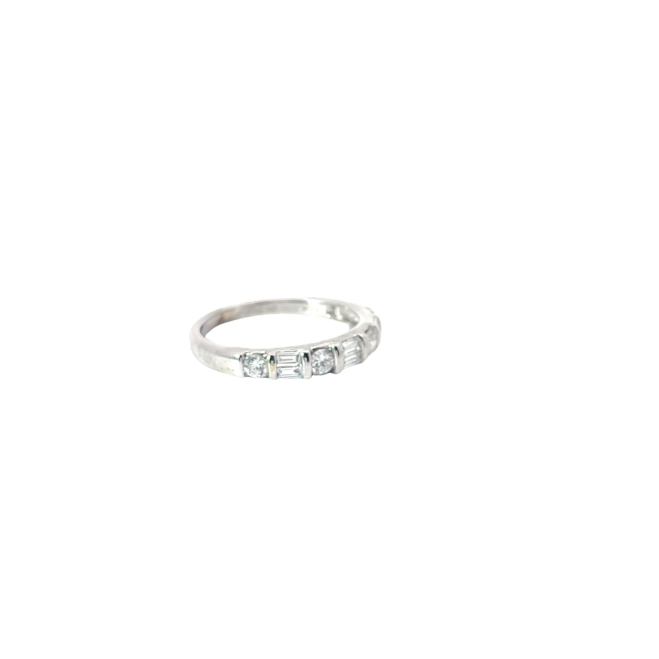 14k White Gold .78ct G SI1 Baguette and Round Diamond Total Weight Wedding Band