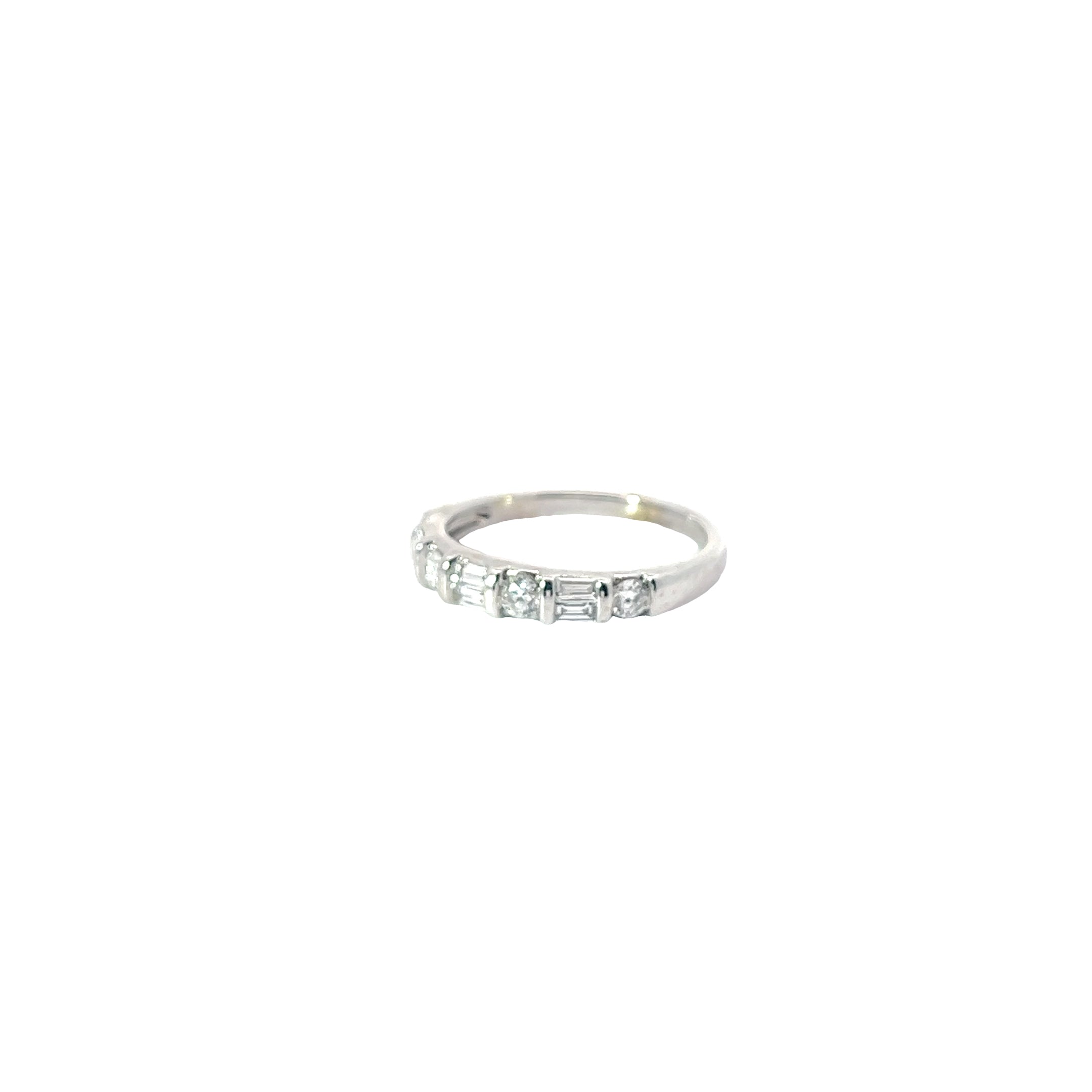 14k White Gold .78ct G SI1 Baguette and Round Diamond Total Weight Wedding Band