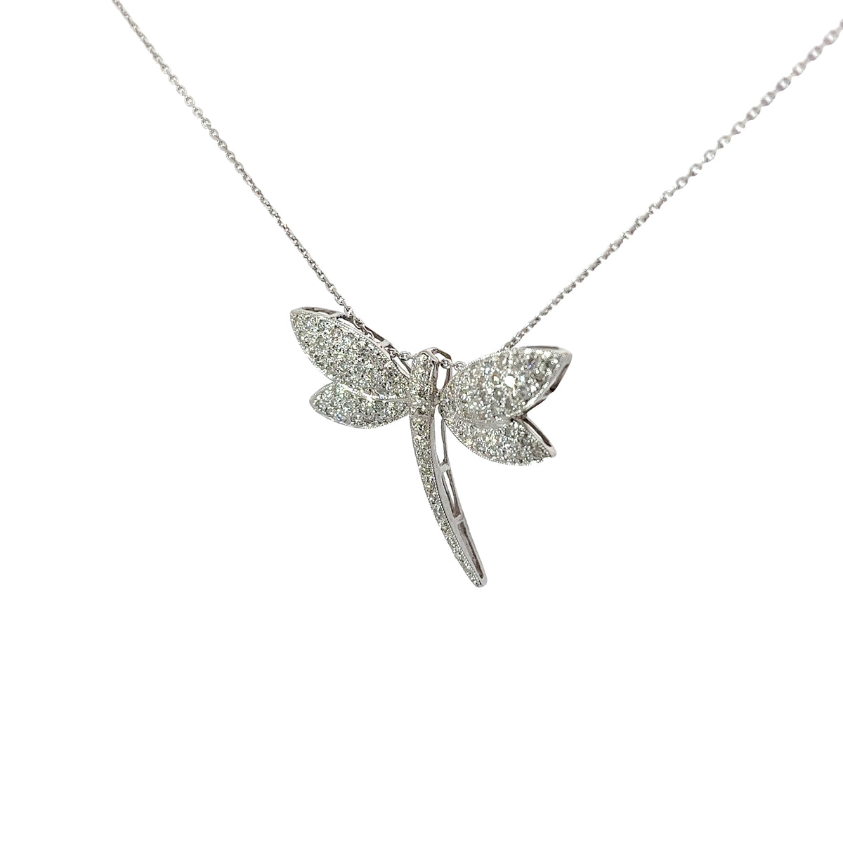 Ladies 18k White Gold Diamond Dragonfly Necklace