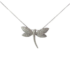 18k White Gold .75ct F VS2 Round Diamond Dragonfly Necklace