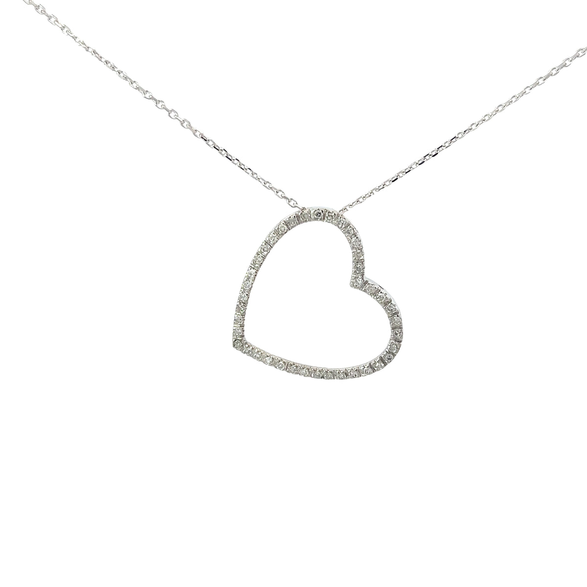 Ladies 14k white gold diamond heart necklace