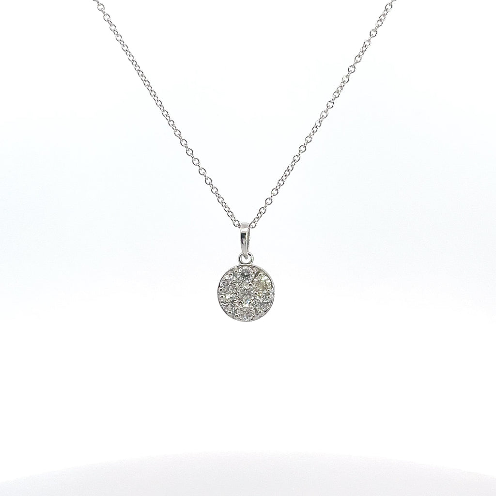 14K White Gold .52ct F VS2 Round Flower Diamond Cluster Pendant Necklace