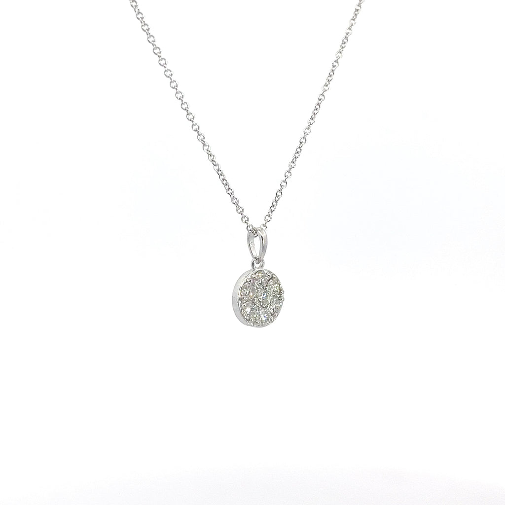 14K White Gold .52ct F VS2 Round Flower Diamond Cluster Pendant Necklace