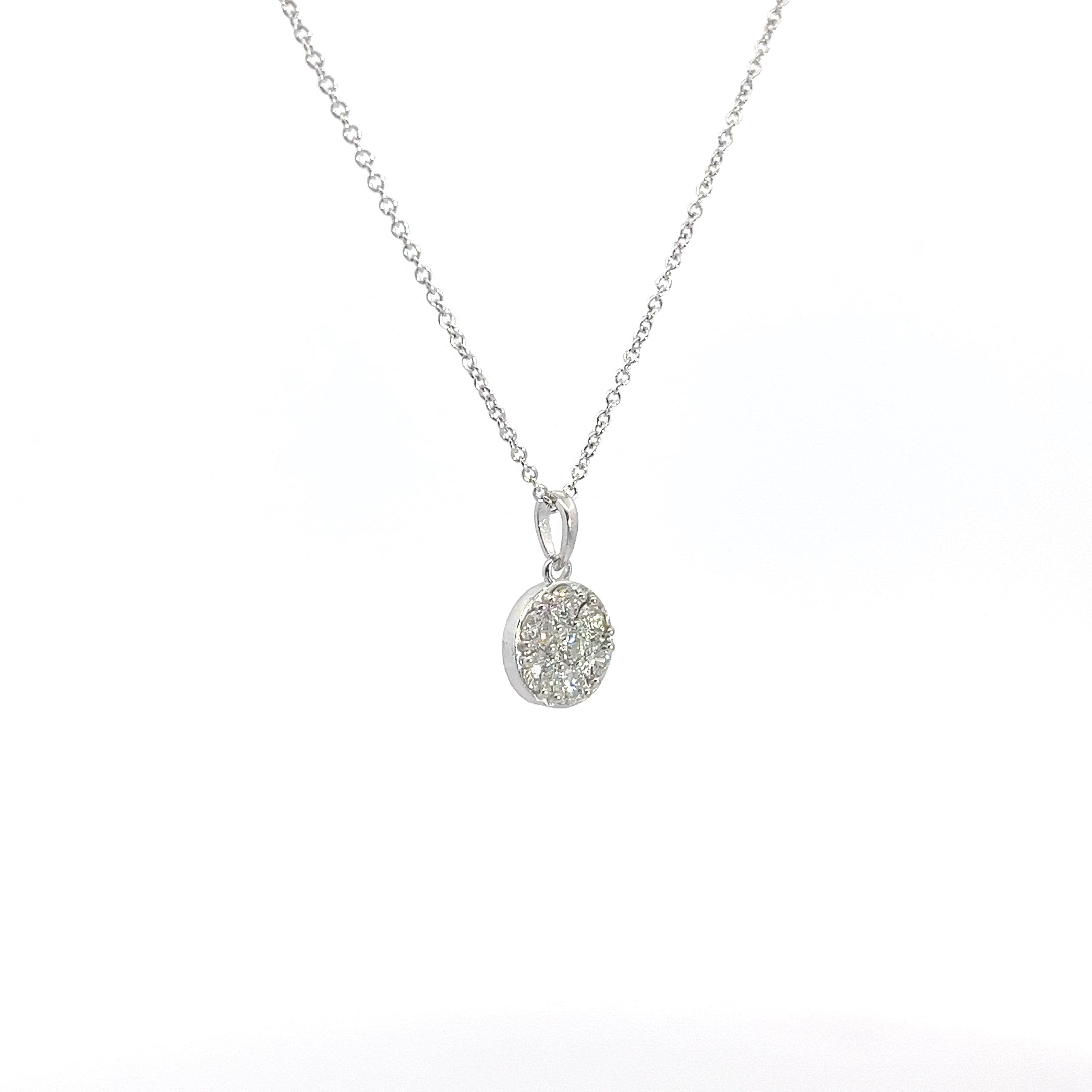 14K White Gold .52ct F VS2 Round Flower Diamond Cluster Pendant Necklace