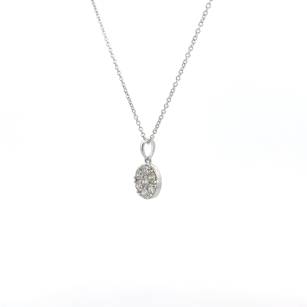 14K White Gold .52ct F VS2 Round Flower Diamond Cluster Pendant Necklace