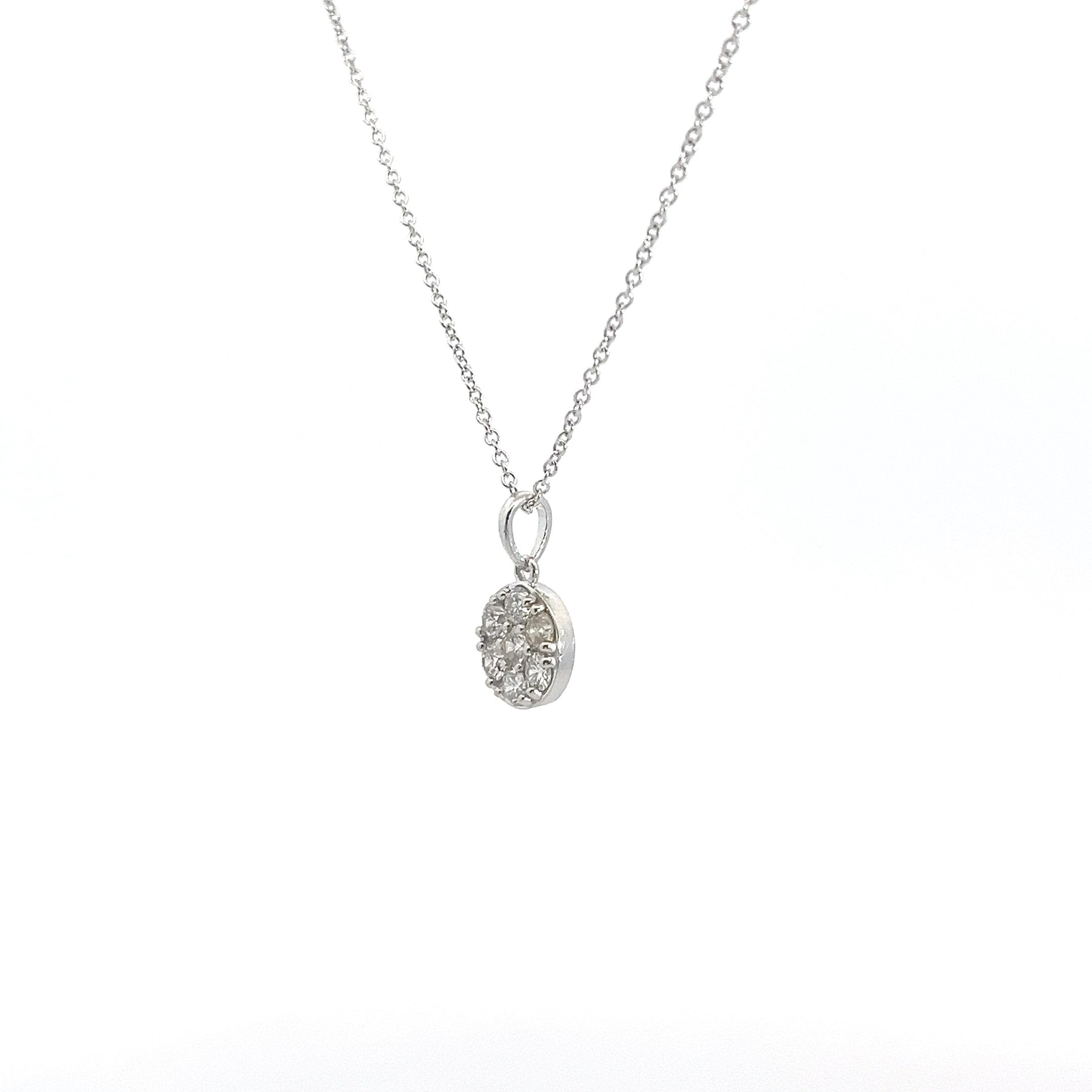 14K White Gold .52ct F VS2 Round Flower Diamond Cluster Pendant Necklace