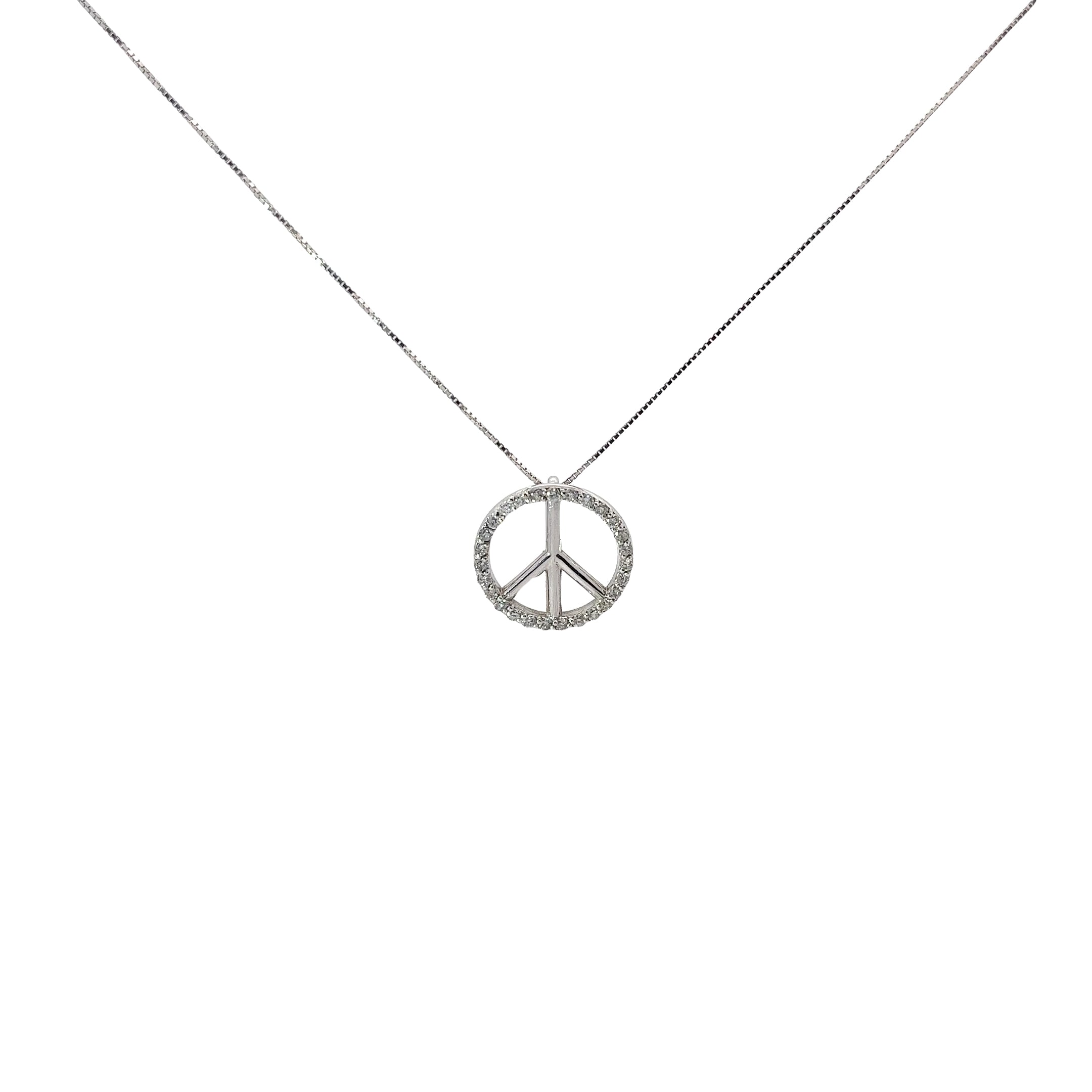 14k White Gold .30ct G SI1 Round  Diamond Peace Sign Necklace