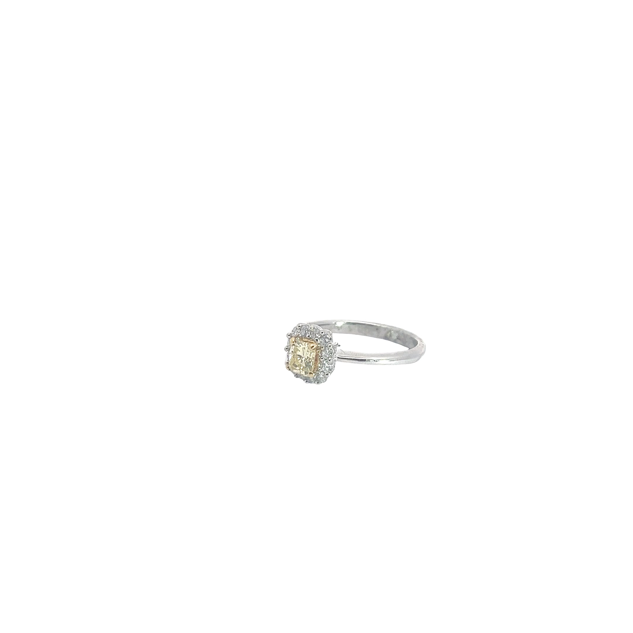 18k Two Toned .55ct Natural Fancy Yellow Diamond and .26ct F VS2 Engagement Ring Certified by GIA# 1152760572