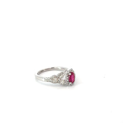 14k White Gold .65ct H VS2 Round Diamond and .55ct Oval Burma Ruby Ring