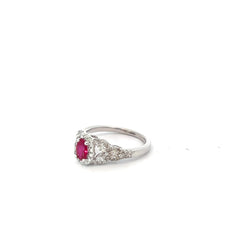 14k White Gold .65ct H VS2 Round Diamond and .55ct Oval Burma Ruby Ring