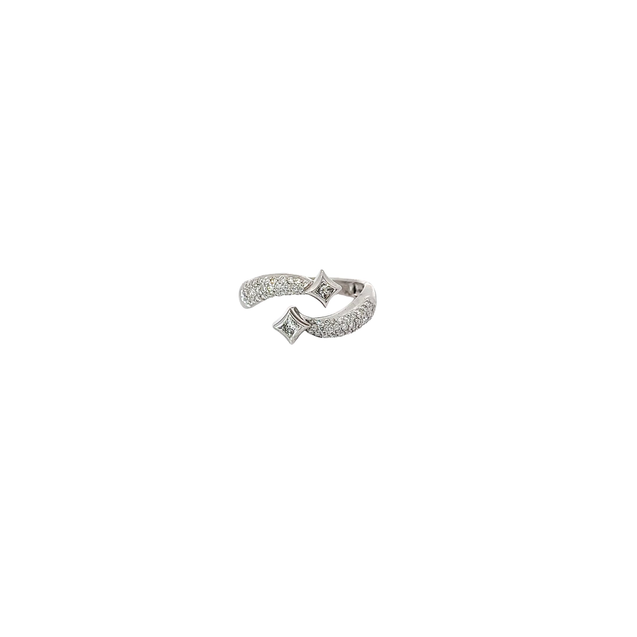 14k White Gold .60CT G VS2 Round and Princess Cut Diamond Star Crossover Ring