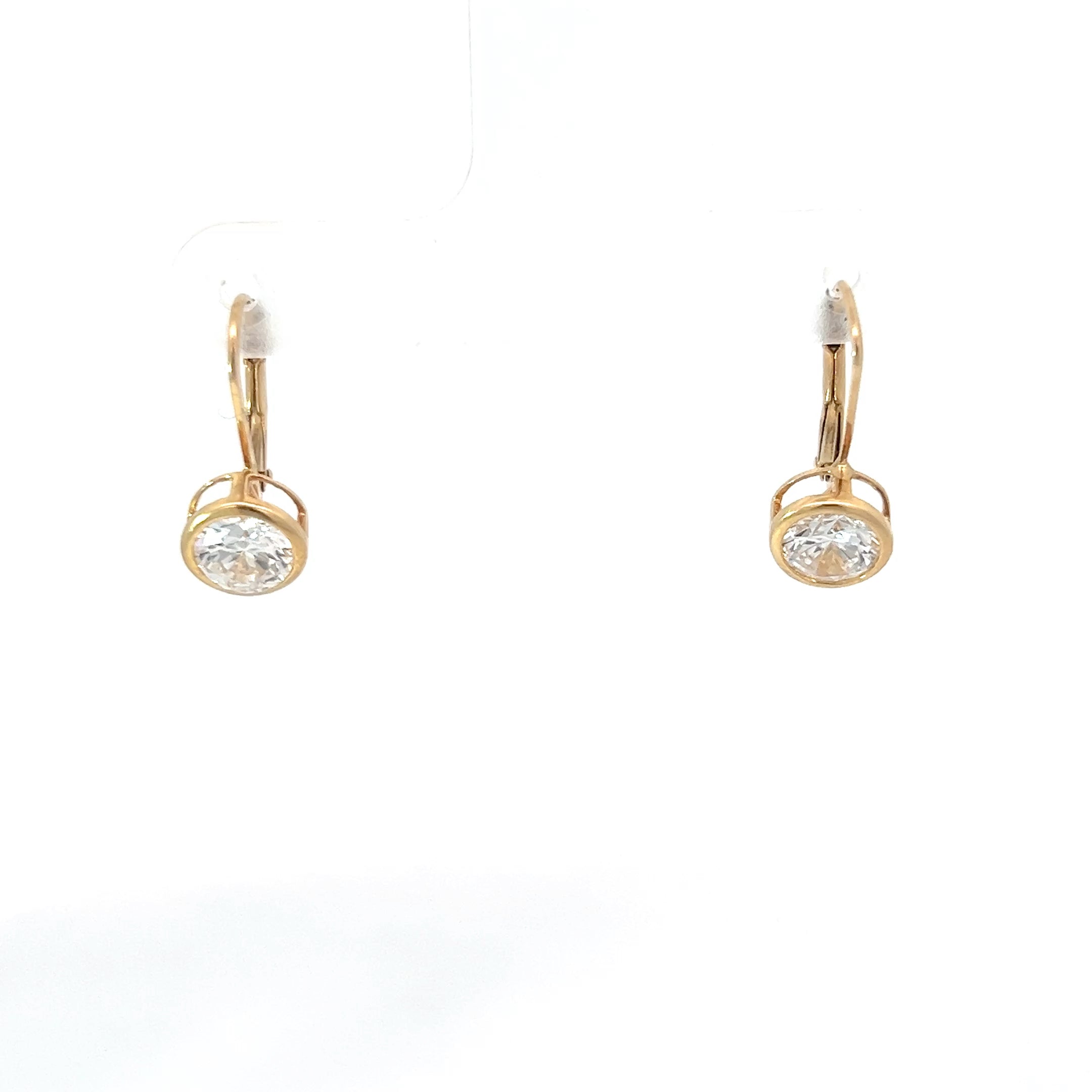14k Yellow Gold 2.00ct Round Cubic Zirconium Bezel Set Lever Back Drop Earrings